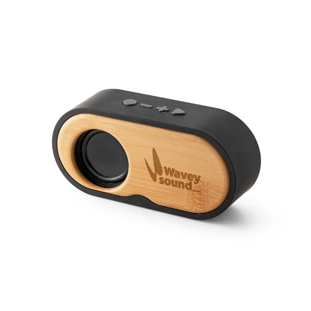 TILLY promotional speaker in black with custom logo branding