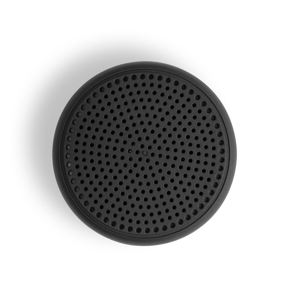 TURING promotional speaker in black (detail view) with custom logo branding