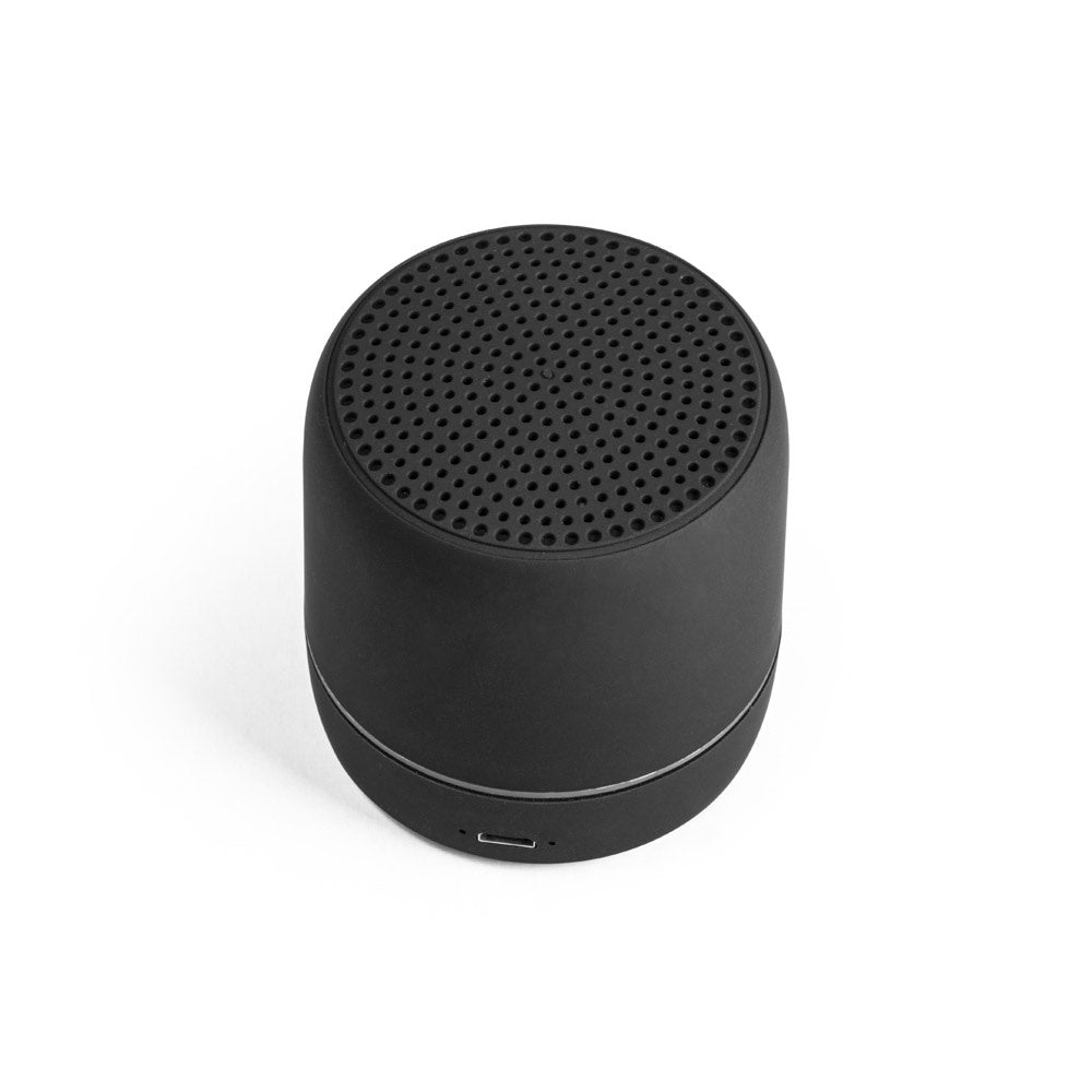TURING promotional speaker in black (detail view) with custom logo branding