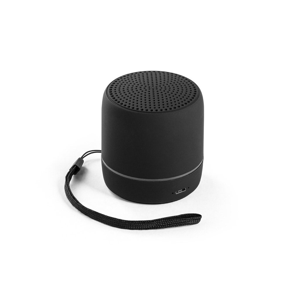 TURING promotional speaker in black with custom logo branding