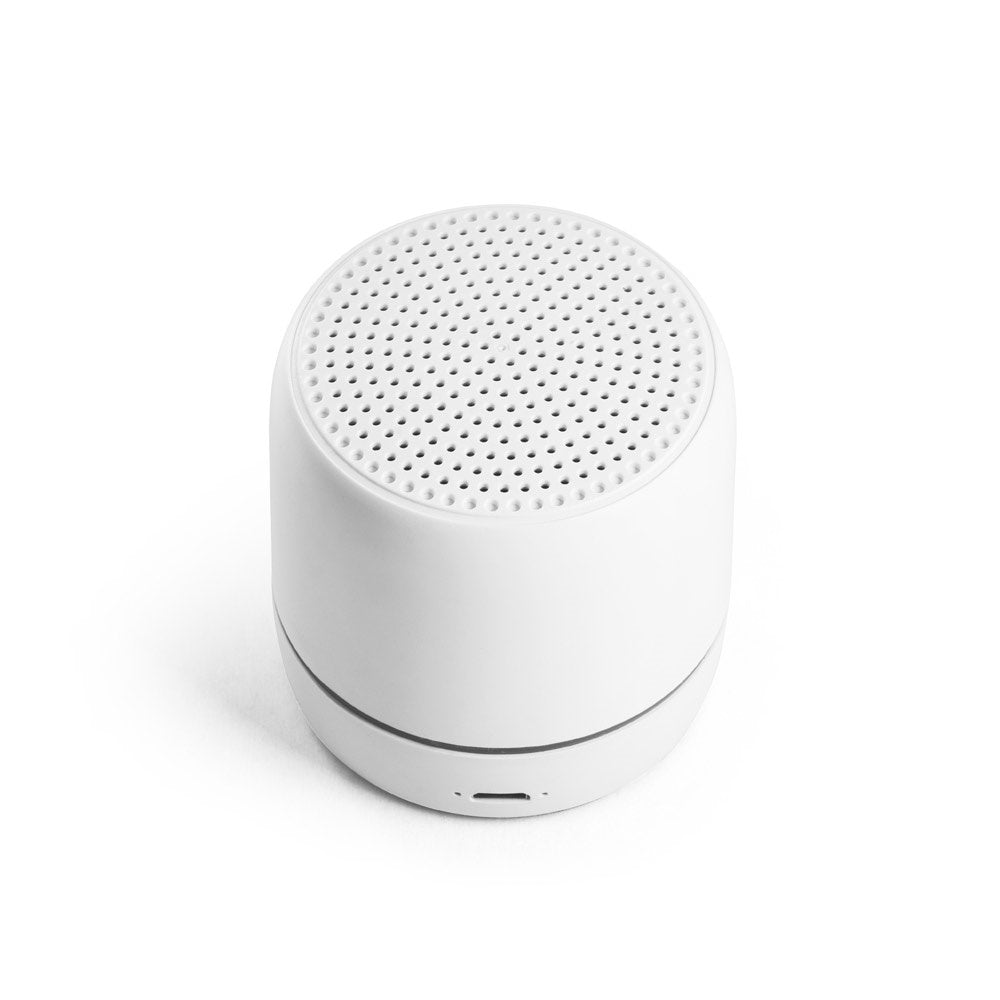 TURING promotional speaker in white (detail view) with custom logo branding
