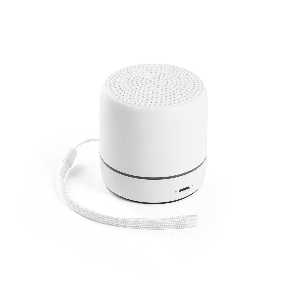 TURING promotional speaker in white with custom logo branding