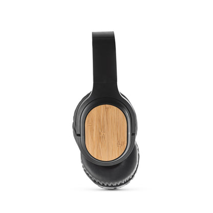 GOULD promotional headphones in black (detail view) with custom logo branding
