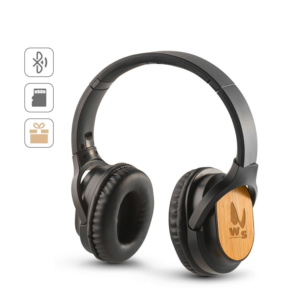 GOULD promotional headphones (complete set view) with custom logo branding