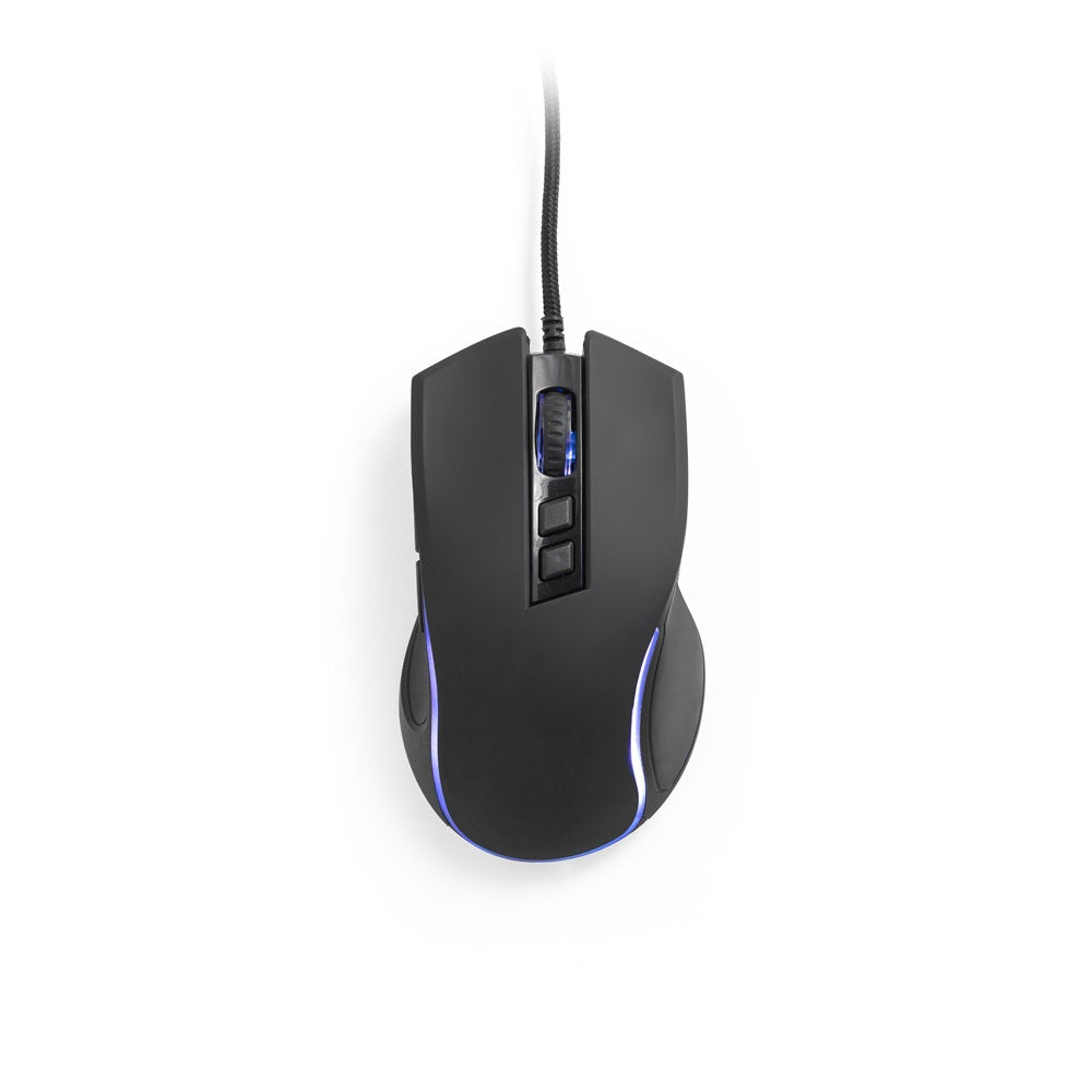 THORNE MOUSE RGB promotional tech gadget in black (detail view) with custom logo branding