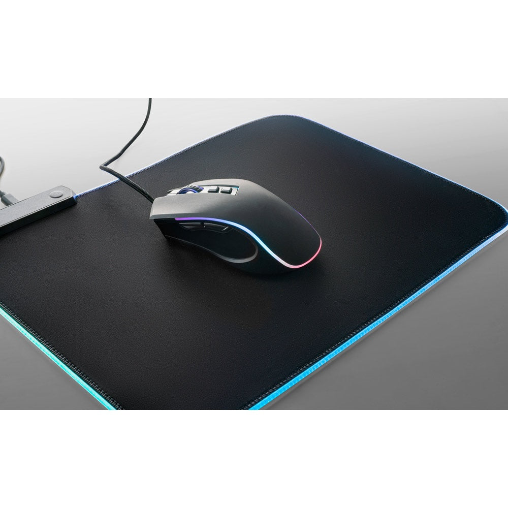 THORNE MOUSE RGB promotional tech gadget in black (detail view) with custom logo branding