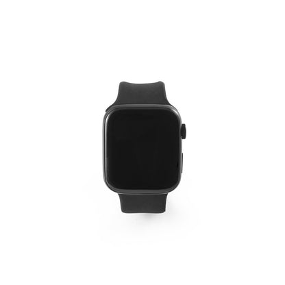 WILES promotional smart watch in black (detail view) with custom logo branding