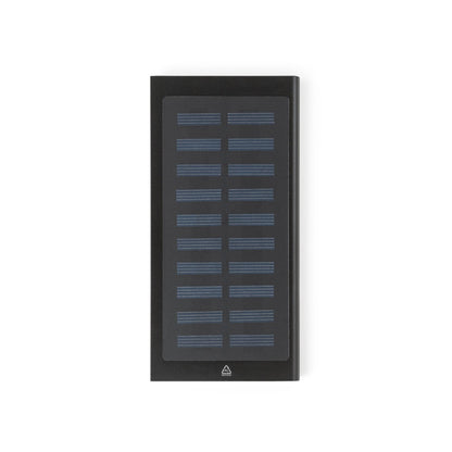 CLERK promotional power bank in black (detail view) with custom logo branding