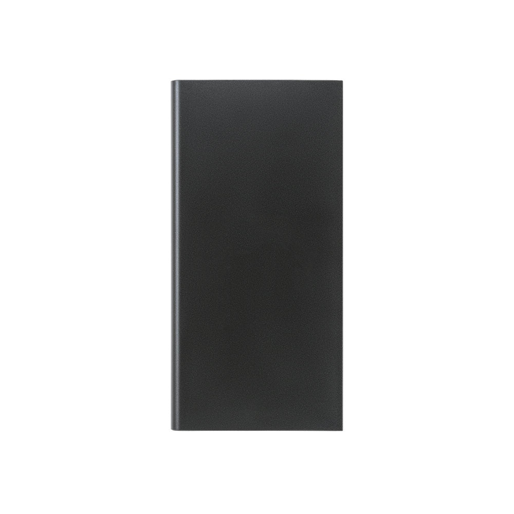 CLERK promotional power bank in black (detail view) with custom logo branding