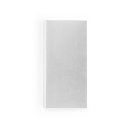 CLERK promotional power bank in satin silver (detail view) with custom logo branding