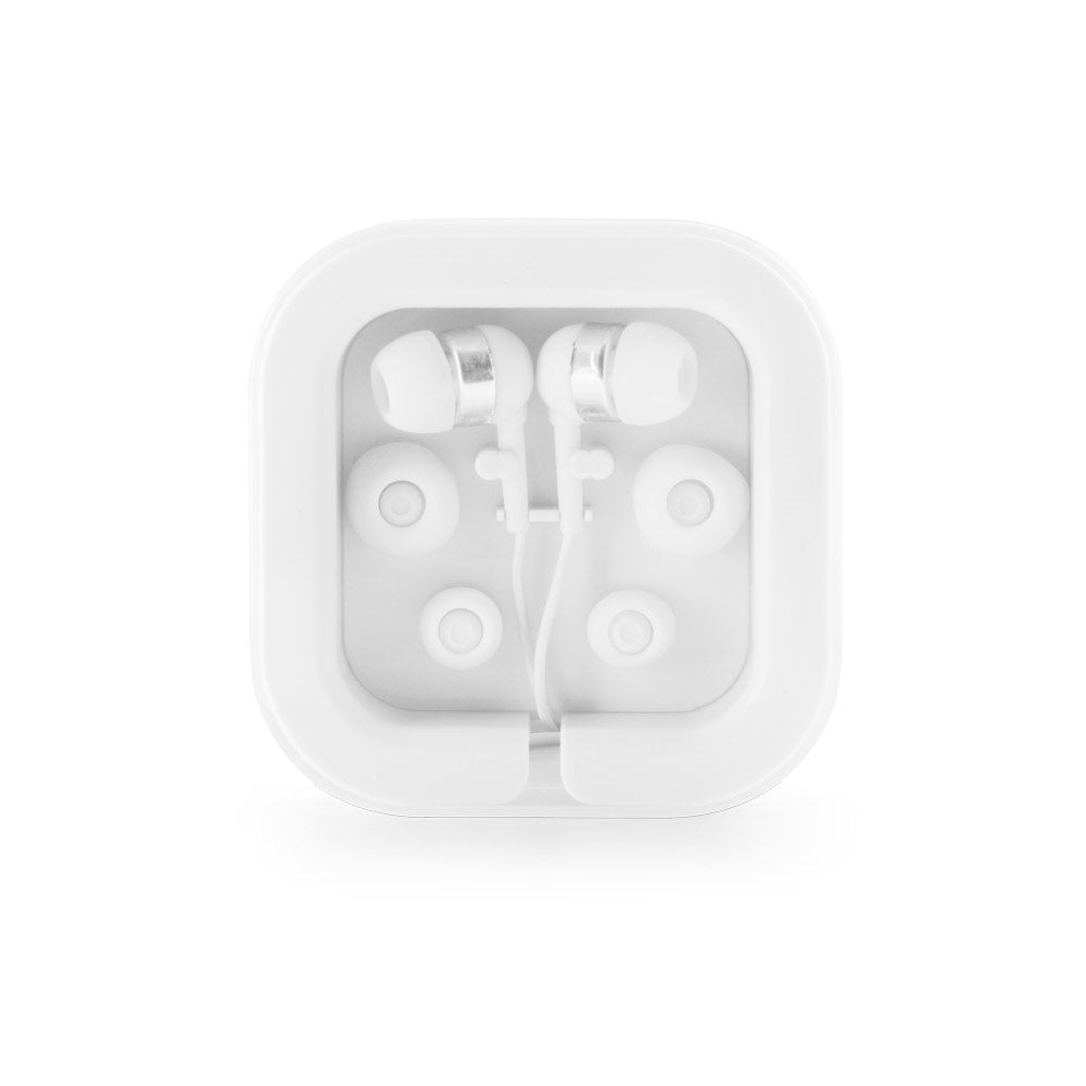 PRESLEY promotional headphones in white (detail view) with custom logo branding