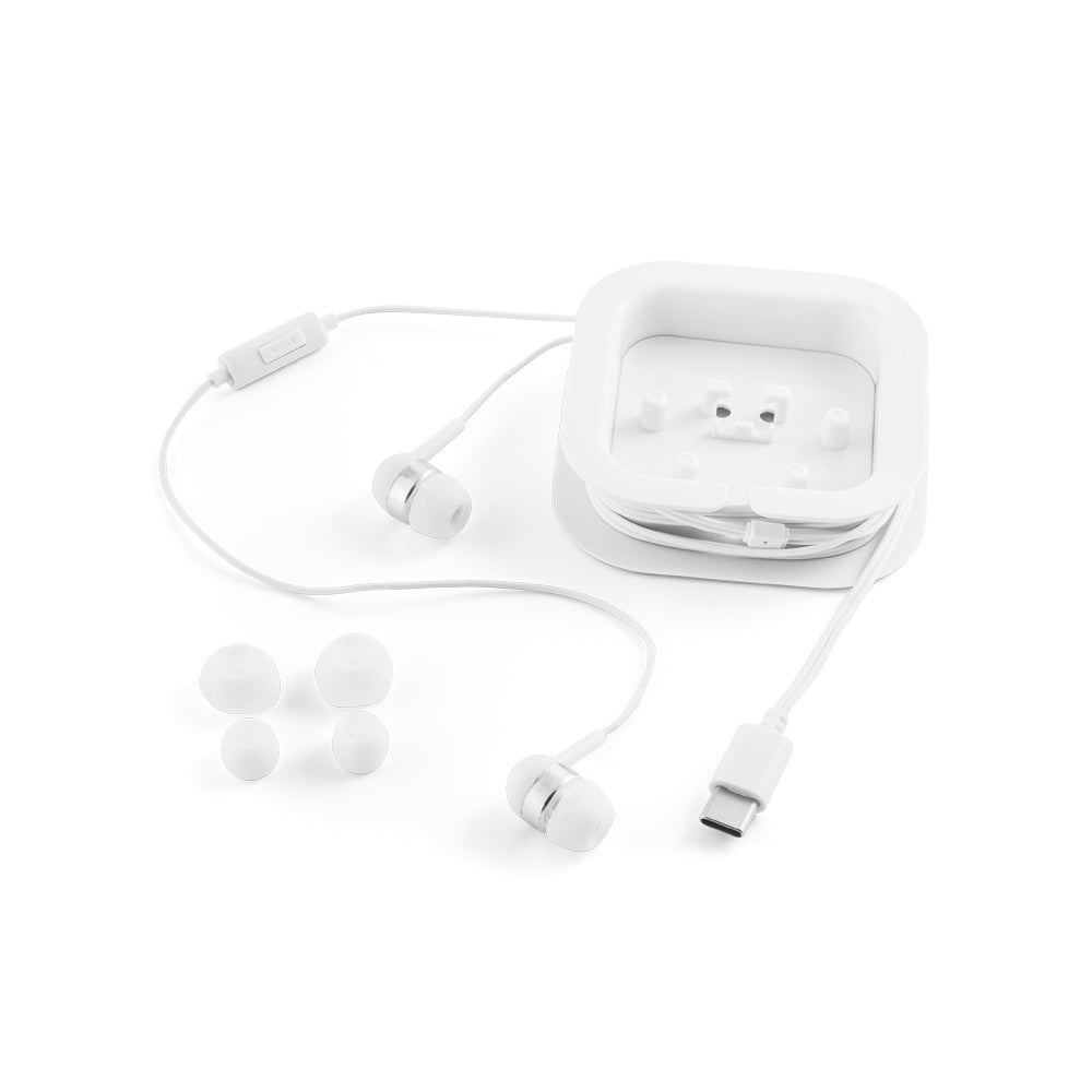 PRESLEY promotional headphones in white (detail view) with custom logo branding