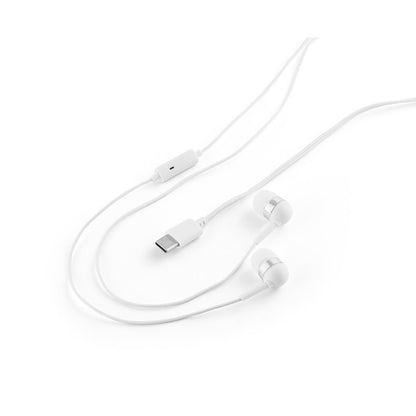 PRESLEY promotional headphones in white (detail view) with custom logo branding