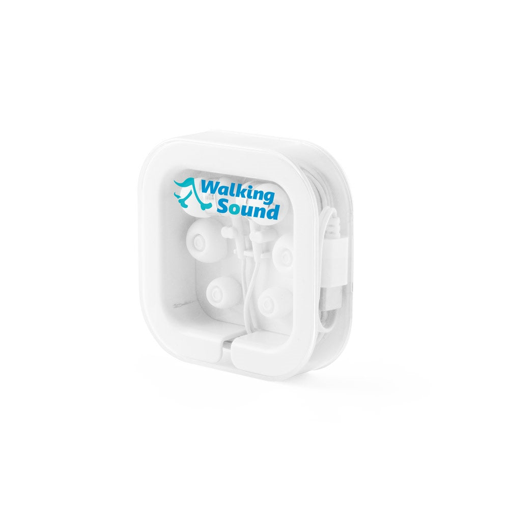 PRESLEY promotional headphones in white with custom logo branding