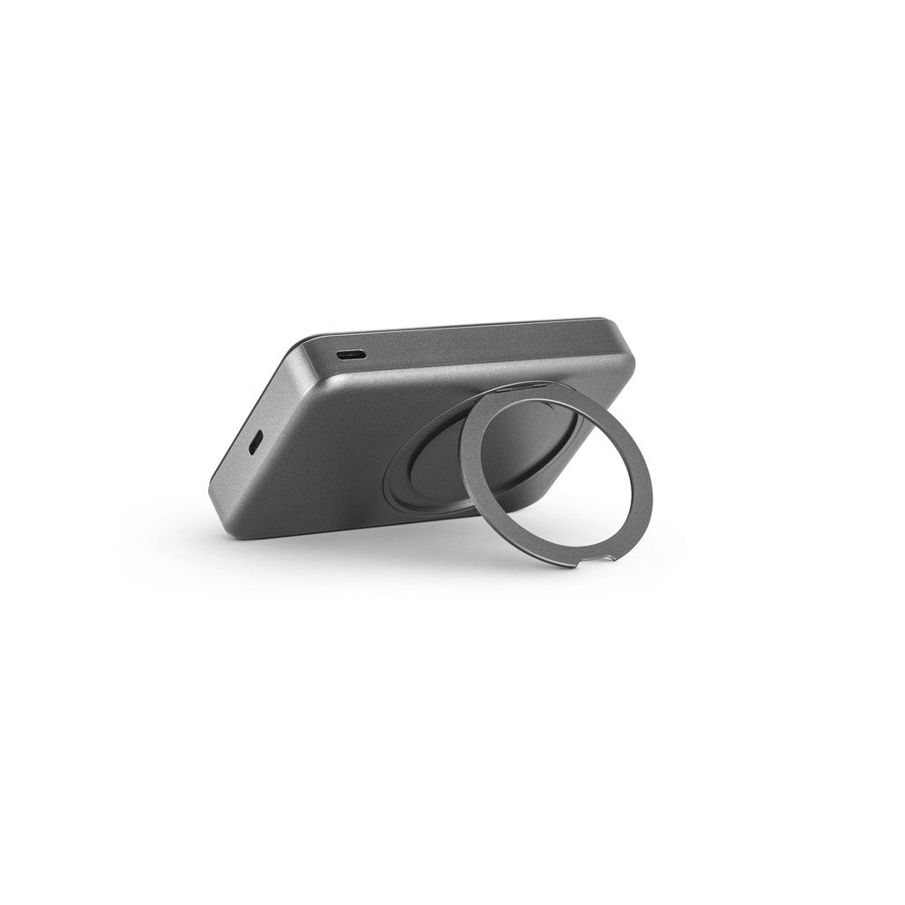 WARSHEL 10 promotional power bank in dark grey (detail view) with custom logo branding