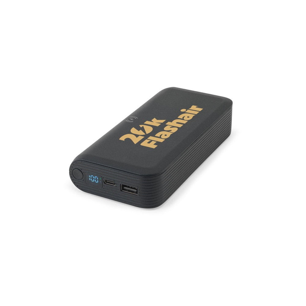 BECKER 20 promotional power bank in black with custom logo branding