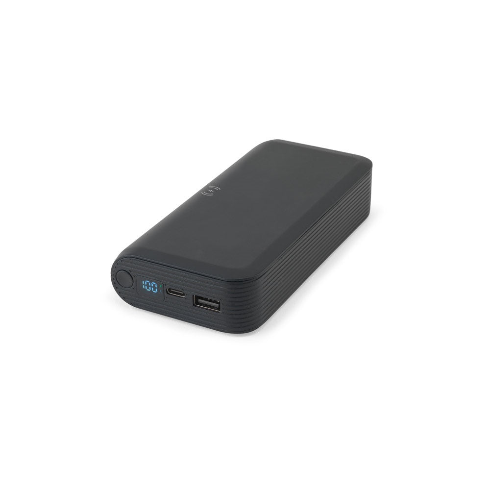 BECKER 20 promotional power bank in black with custom logo branding