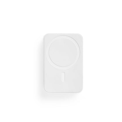 AMPERE 5 promotional power bank in white (detail view) with custom logo branding
