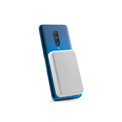 AMPERE 10 promotional power bank in white (detail view) with custom logo branding
