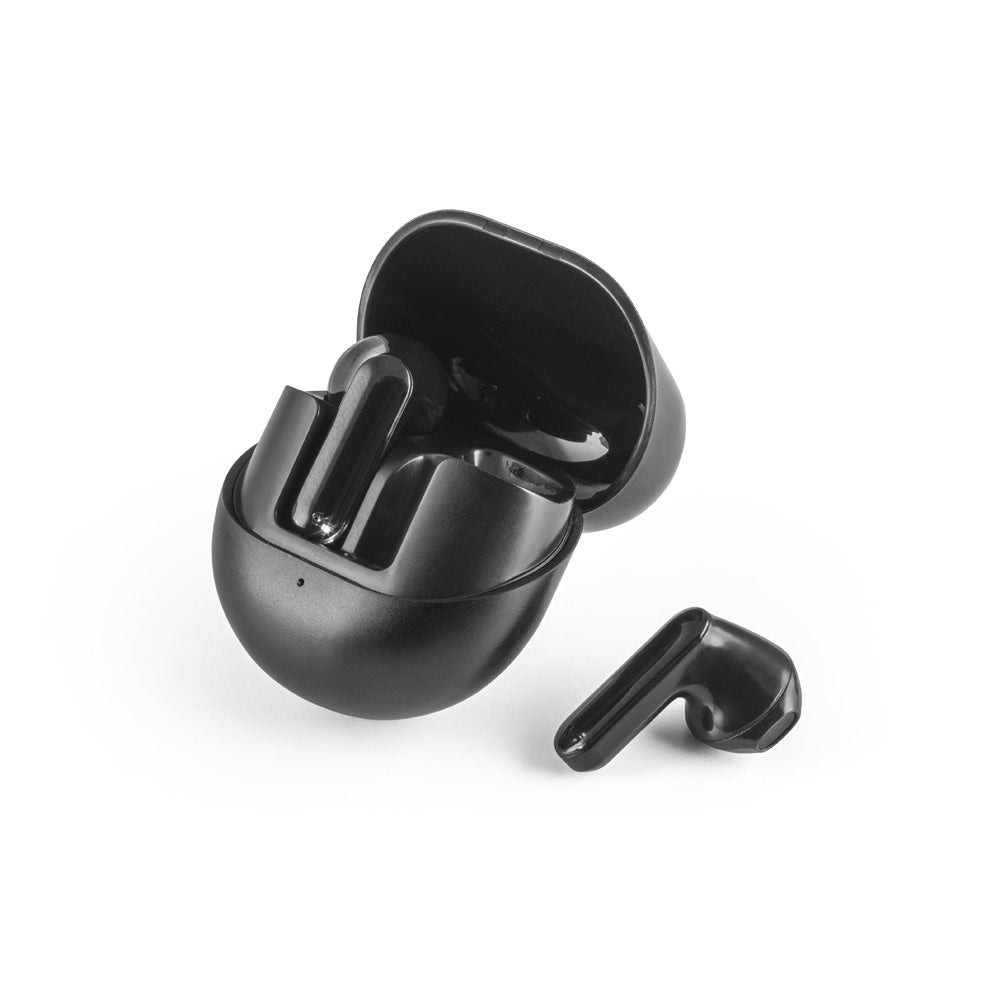 BURTON promotional headphones in black (detail view) with custom logo branding