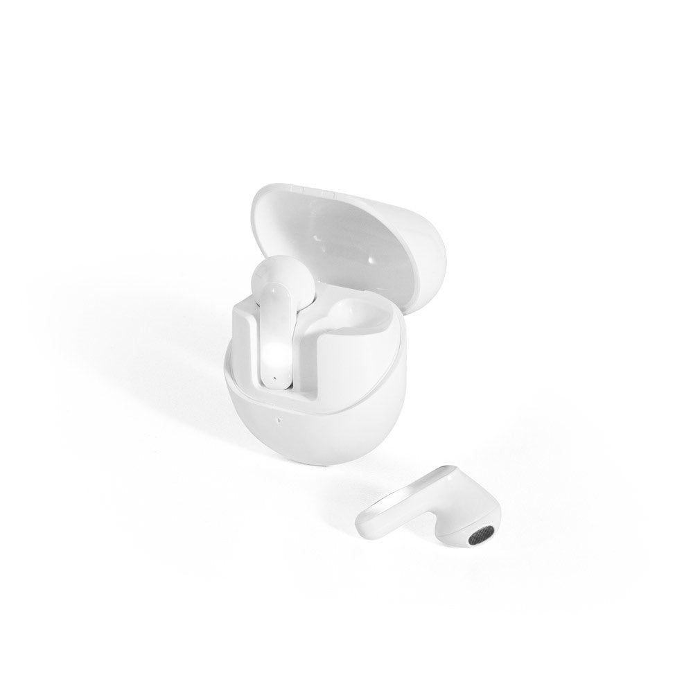 BURTON promotional headphones in white (detail view) with custom logo branding