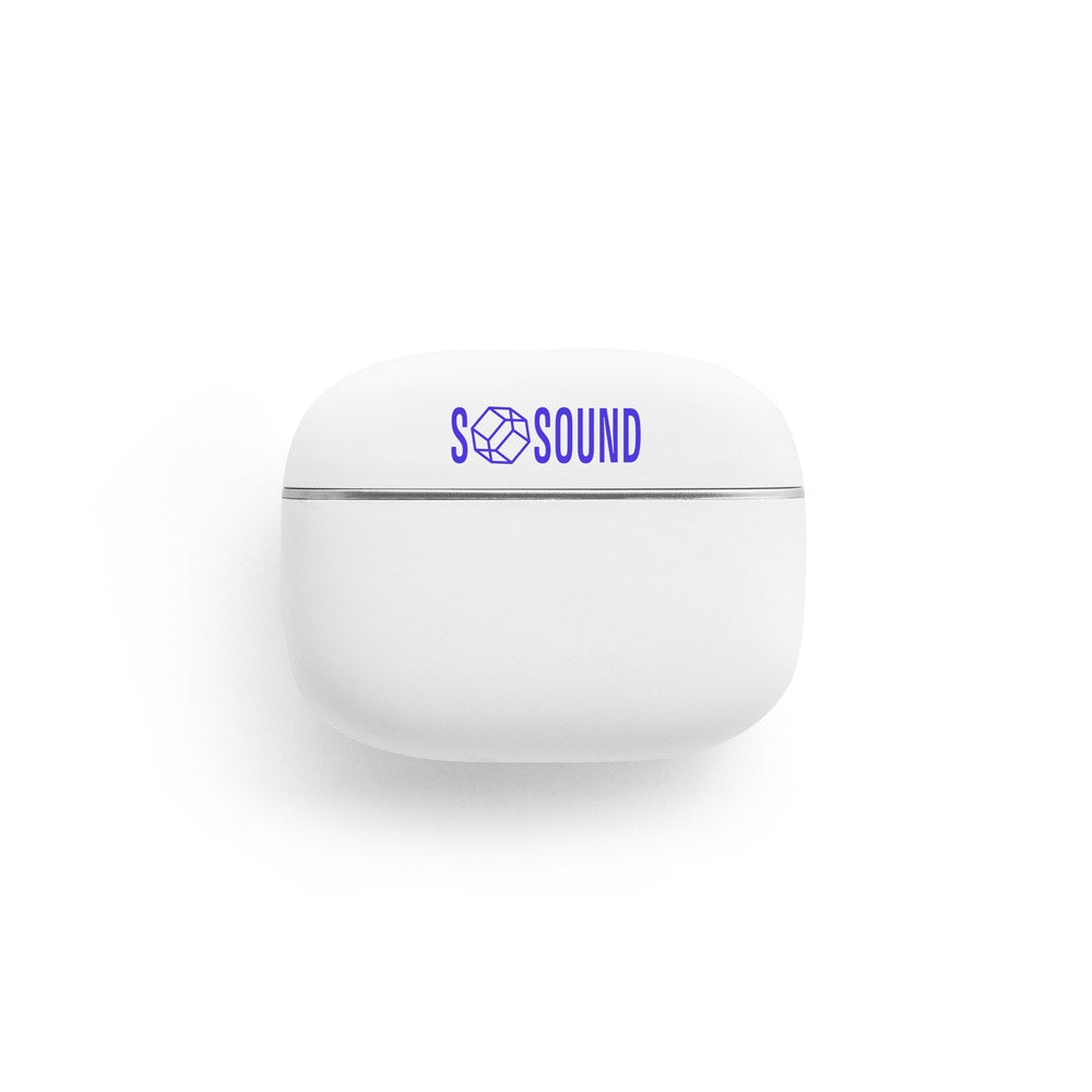 CAUBY promotional headphones in white with custom logo branding