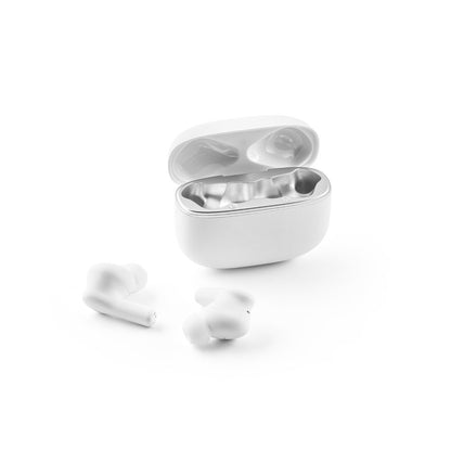 CAUBY promotional headphones in white (detail view) with custom logo branding
