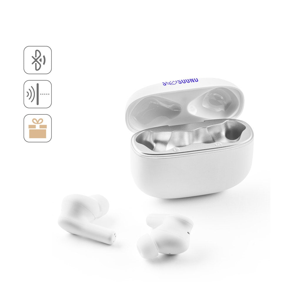 CAUBY promotional headphones (complete set view) with custom logo branding
