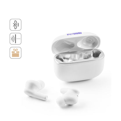 CAUBY promotional headphones (complete set view) with custom logo branding