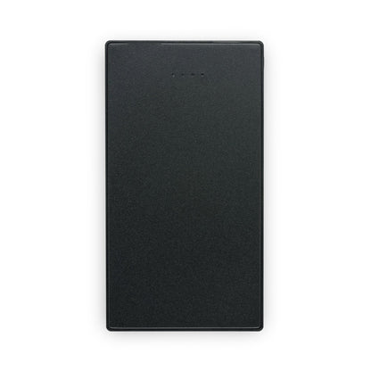 DENNING promotional power bank in black (detail view) with custom logo branding