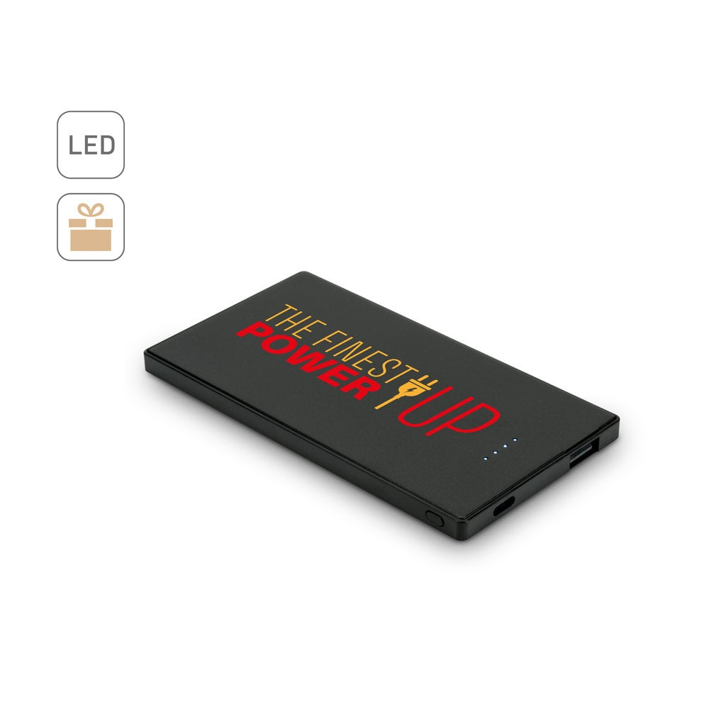 DENNING promotional power bank (complete set view) with custom logo branding