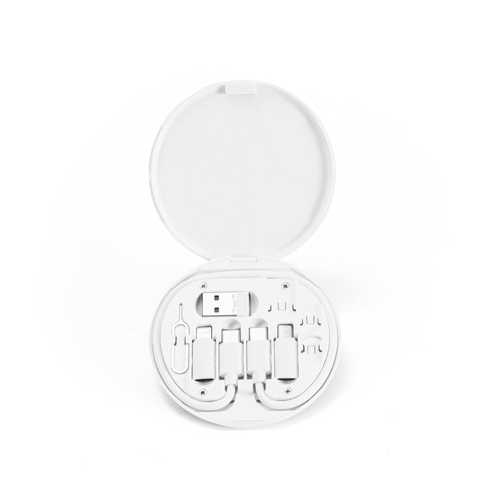 SYSTROM promotional power bank in white (detail view) with custom logo branding