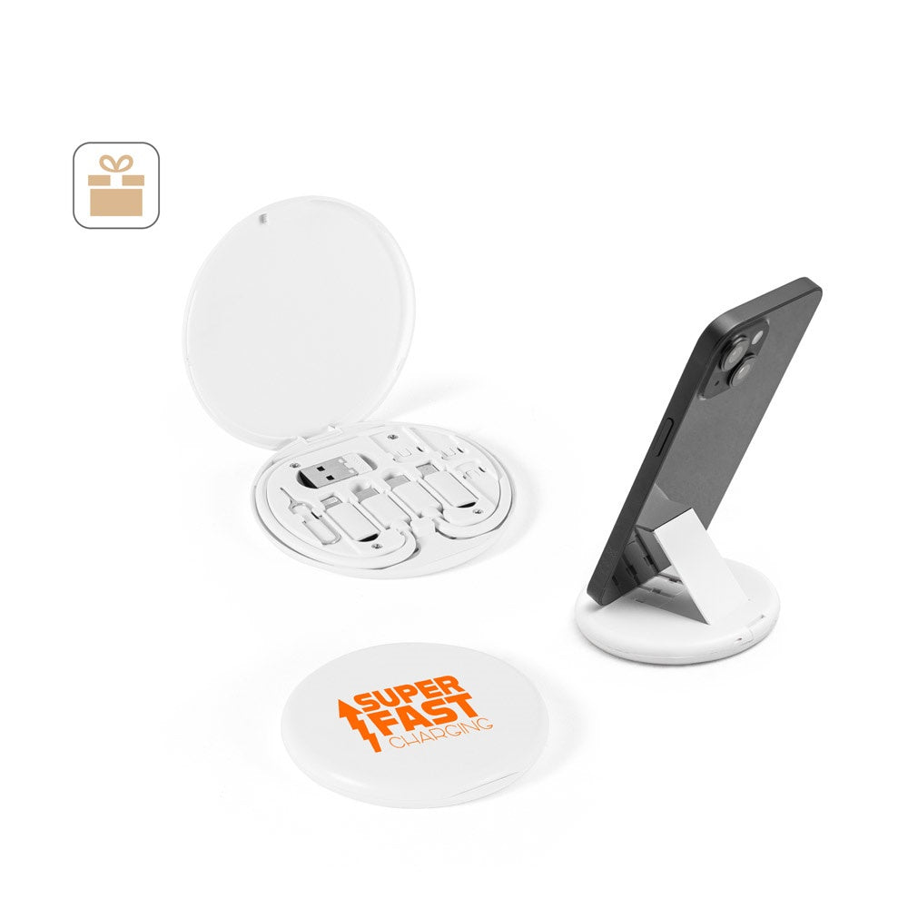 SYSTROM promotional power bank (complete set view) with custom logo branding