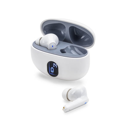 CAETANO promotional headphones in white (detail view) with custom logo branding