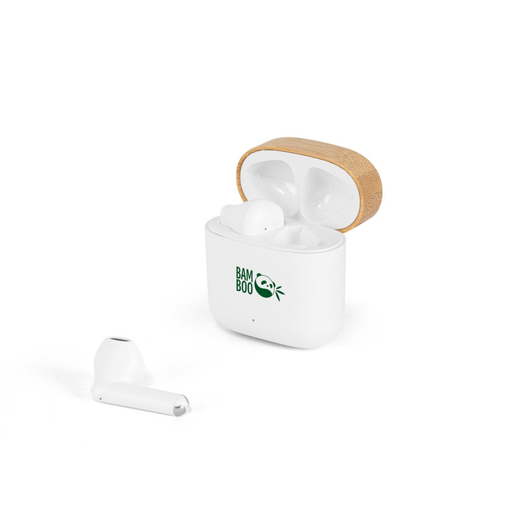 COBAIN promotional headphones in white with custom logo branding