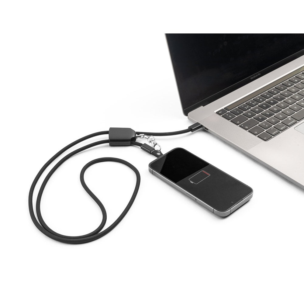 ZEWAIL promotional lanyard in black (detail view) with custom logo branding