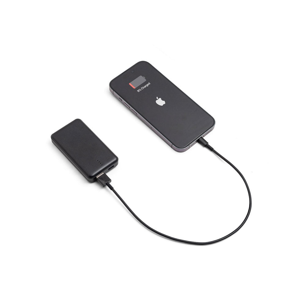 SHERYL promotional power bank in black (detail view) with custom logo branding