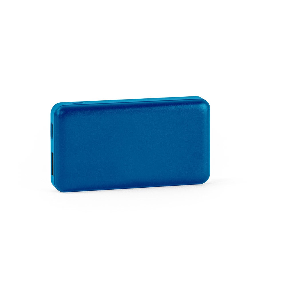 SHERYL promotional power bank in blue (detail view) with custom logo branding