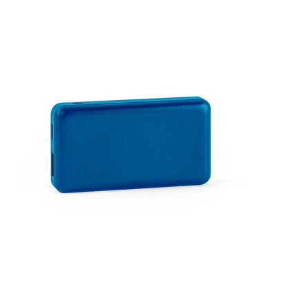 SHERYL promotional power bank in blue (detail view) with custom logo branding