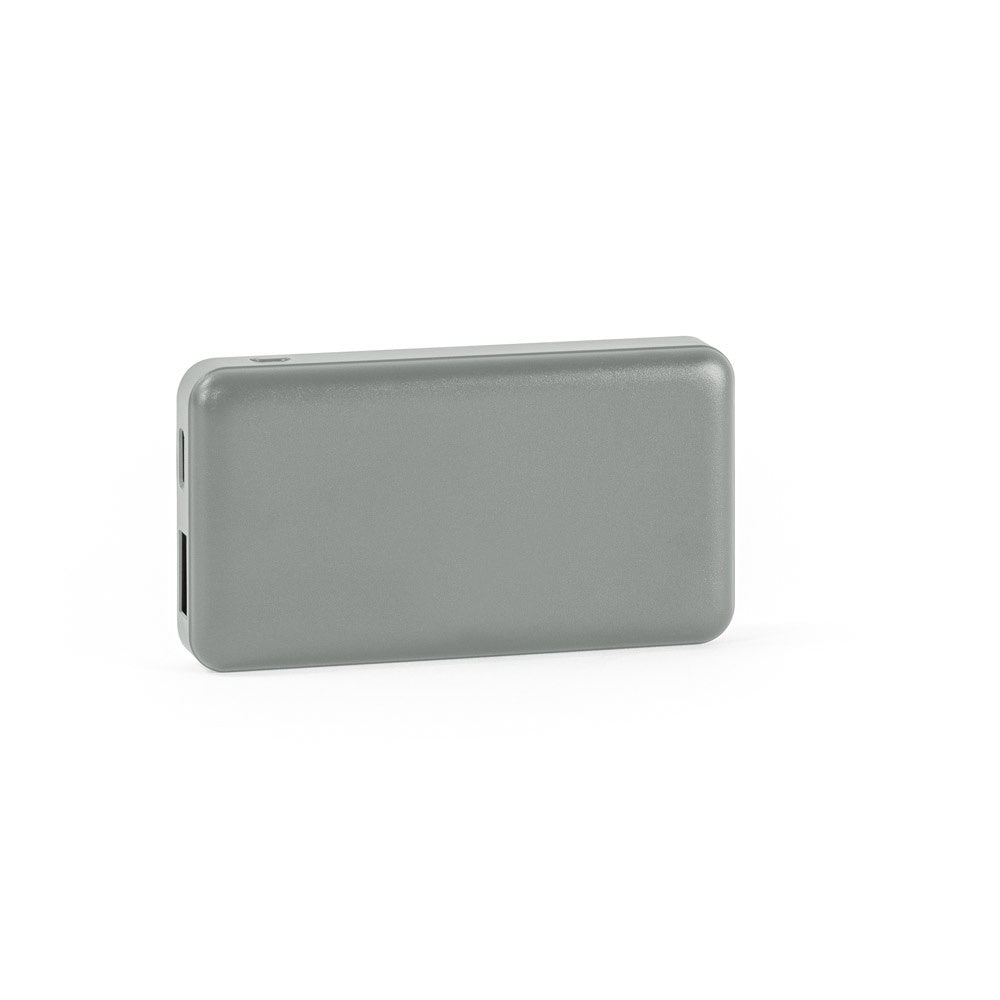 SHERYL promotional power bank in grey (detail view) with custom logo branding