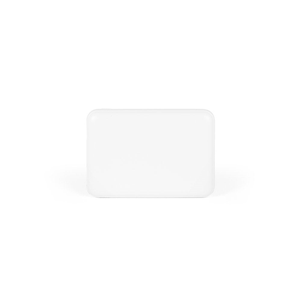 LEAKEY 5 promotional power bank in white (detail view) with custom logo branding