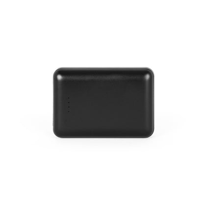 LEAKEY 10 promotional power bank in black (detail view) with custom logo branding
