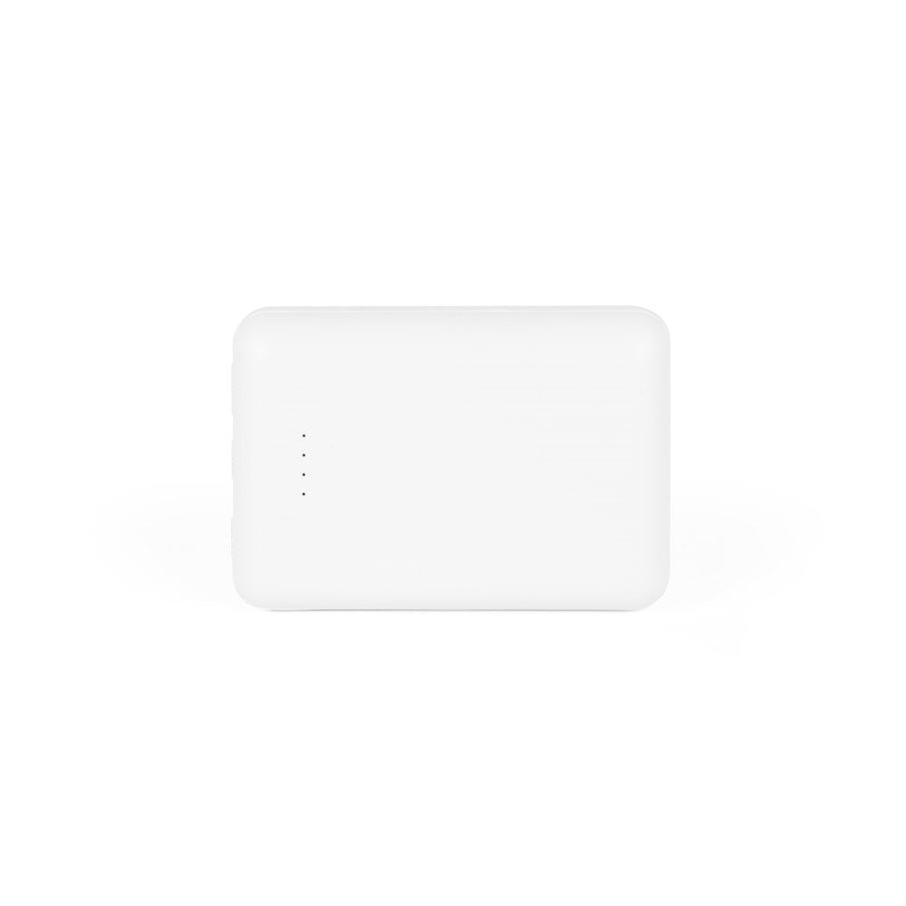 LEAKEY 10 promotional power bank in white (detail view) with custom logo branding