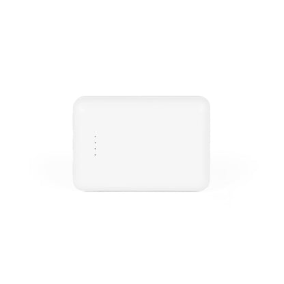 LEAKEY 10 promotional power bank in white (detail view) with custom logo branding