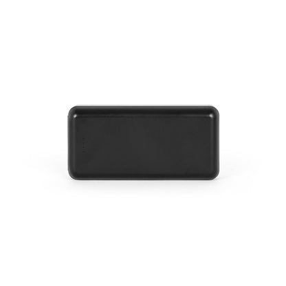LEAKEY 20 promotional power bank in black (detail view) with custom logo branding