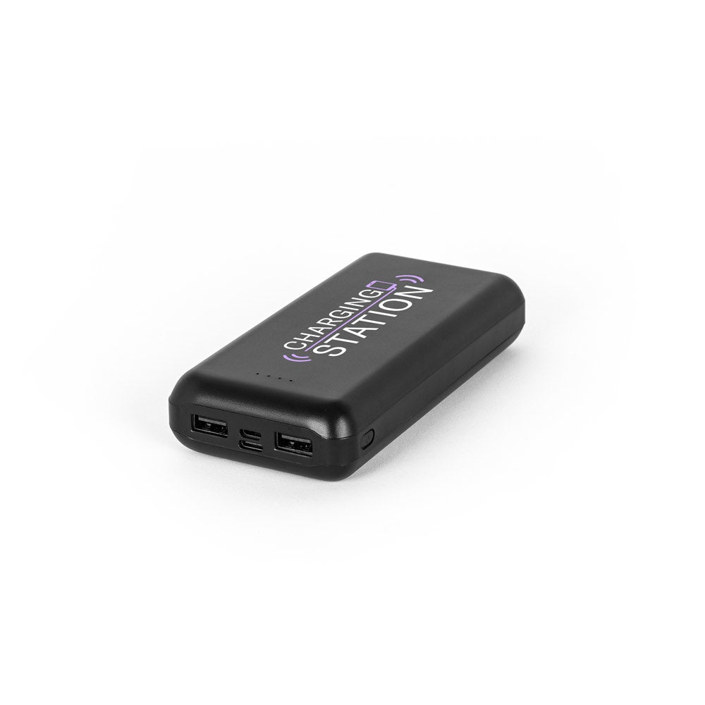 LEAKEY 20 promotional power bank in black with custom logo branding