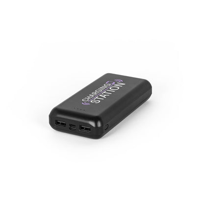 LEAKEY 20 promotional power bank in black with custom logo branding
