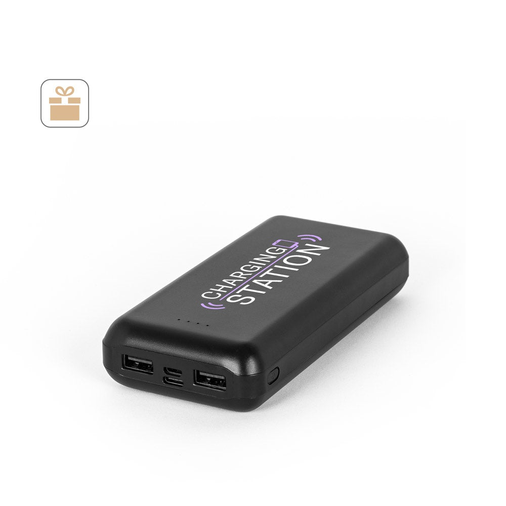 LEAKEY 20 promotional power bank (complete set view) with custom logo branding