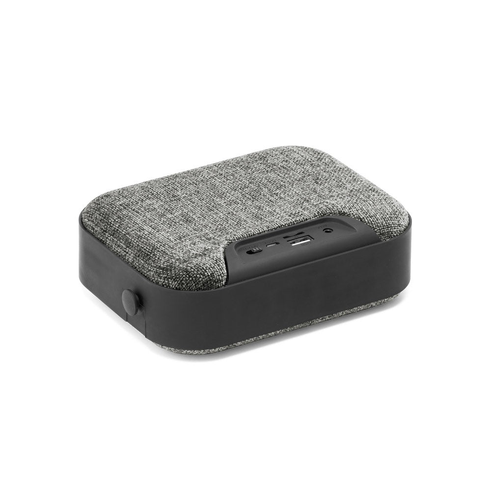 TEDS promotional speaker in grey (detail view) with custom logo branding