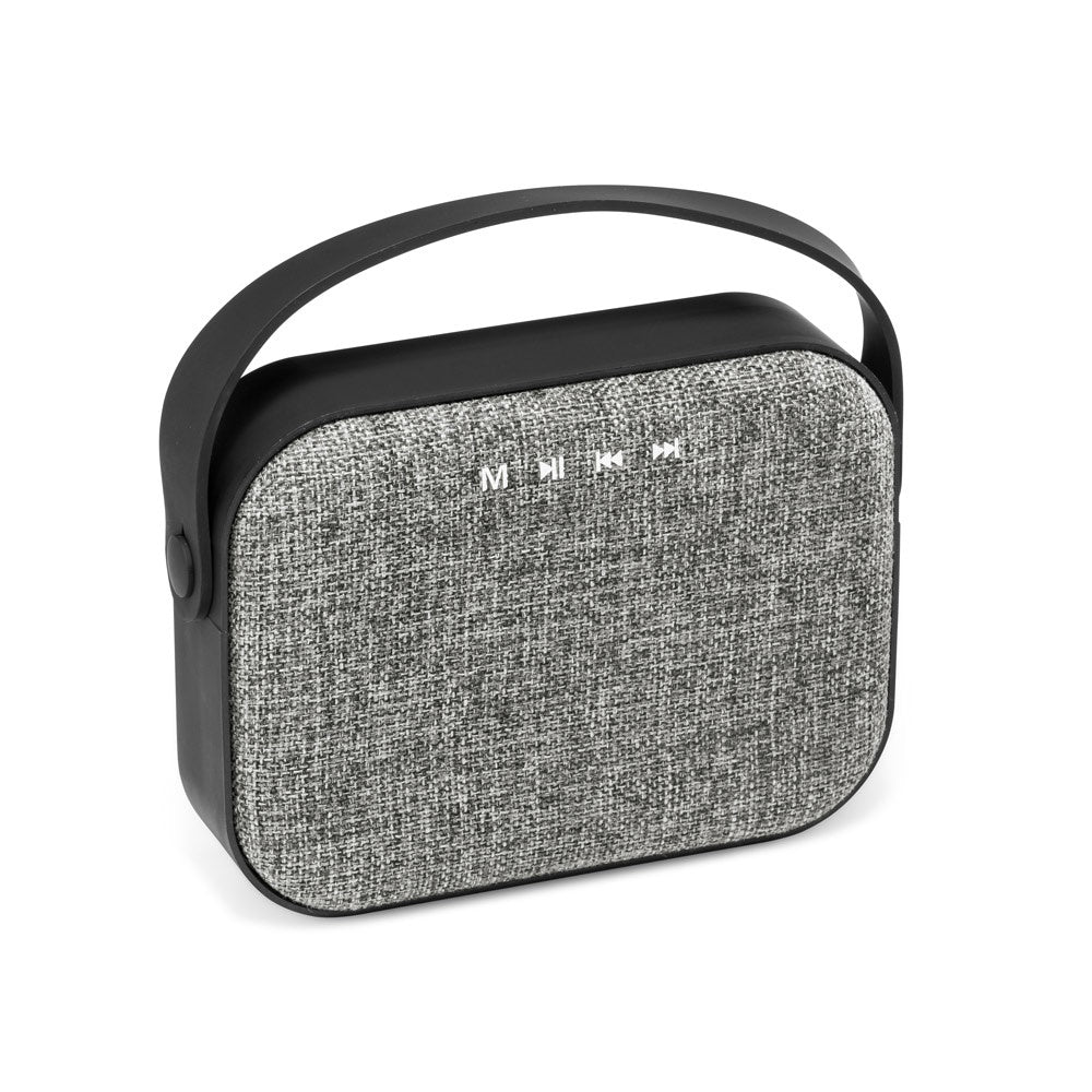 TEDS promotional speaker in grey with custom logo branding